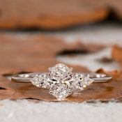 0.70 TCW Oval Lab Created Diamond Engagement Ring,Side Pear Diamonds,Three Stone Wedding Ring,Diamond Promise Ring,Gift For Her