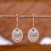 1 CT Oval Cut Lab Diamond Halo Drop Earrings for Her