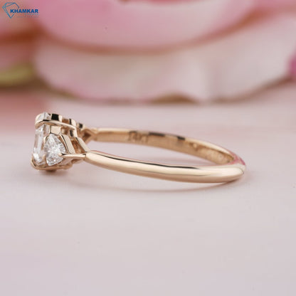 Hexagon Cut Three Stone Lab Diamond Engagement Ring
