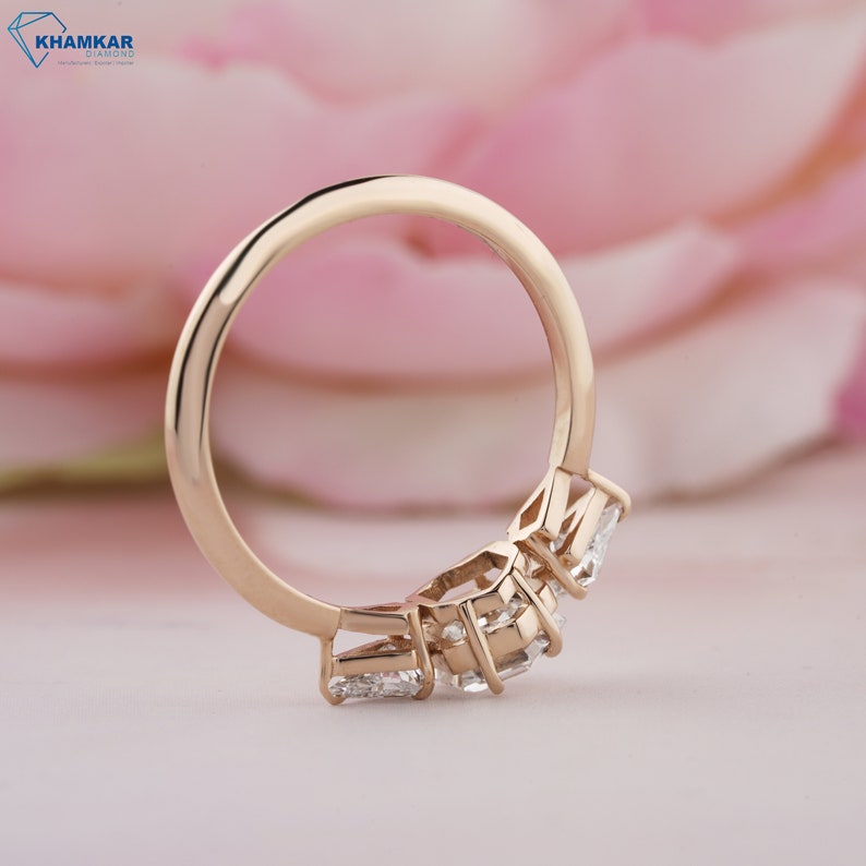 Hexagon Cut Three Stone Lab Diamond Engagement Ring