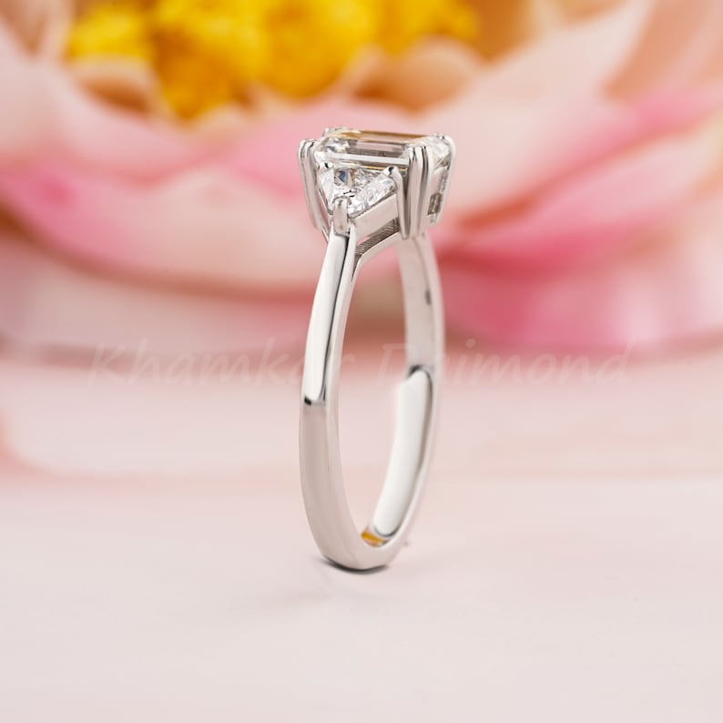 1CT Emerald Lab Diamond Ring, Three Stone Engagement Ring for Women