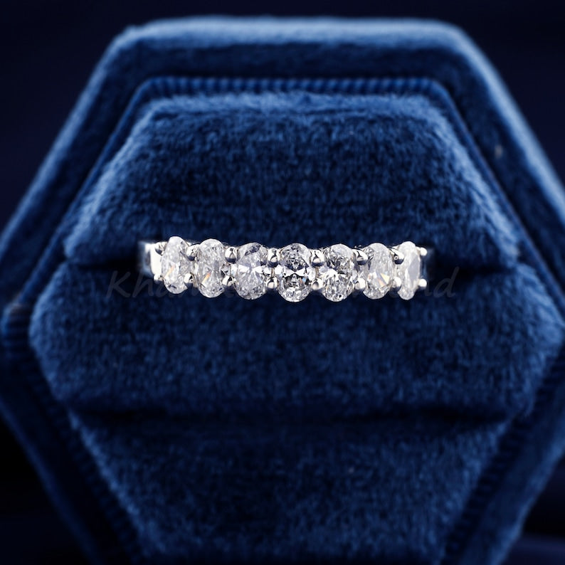 0.15 Carat Each Oval Cut Lab Grown Diamond Band,Seven Stone Gold Wedding Band,Lab Diamond Band,Anniversary Ring,Gift For Wife