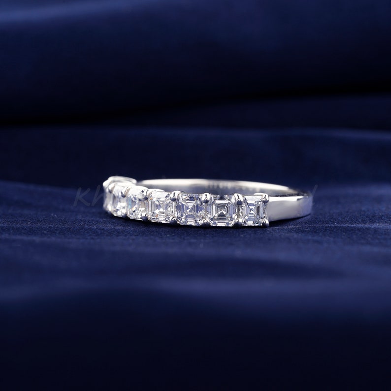 0.20 Ct Each Asscher Diamond Band Bridal Set Band 8 Stone Wedding Band Lab Grown Diamond Engagement band Anniversary Gift, Wedding Band