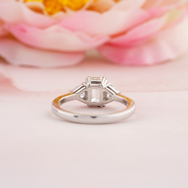 1CT Emerald Lab Diamond Ring, Three Stone Engagement Ring for Women