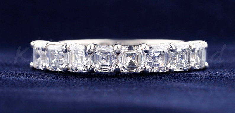 0.20 Ct Each Asscher Diamond Band Bridal Set Band 8 Stone Wedding Band Lab Grown Diamond Engagement band Anniversary Gift, Wedding Band