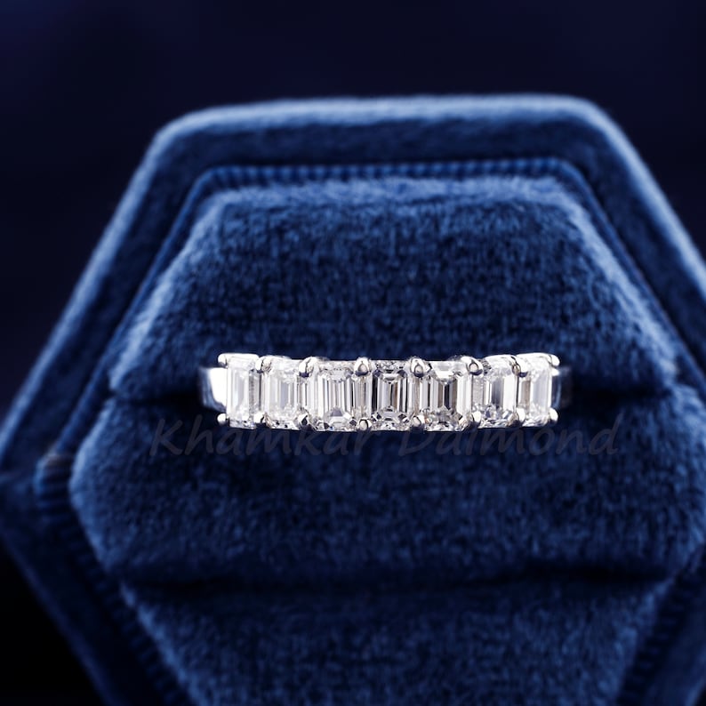 0.15 Carat Each Emerald Diamond Engagement Band Lab Grown Diamond Wedding Band Half Eternity Women's Band 7 Stone Diamond Ring promise Ring