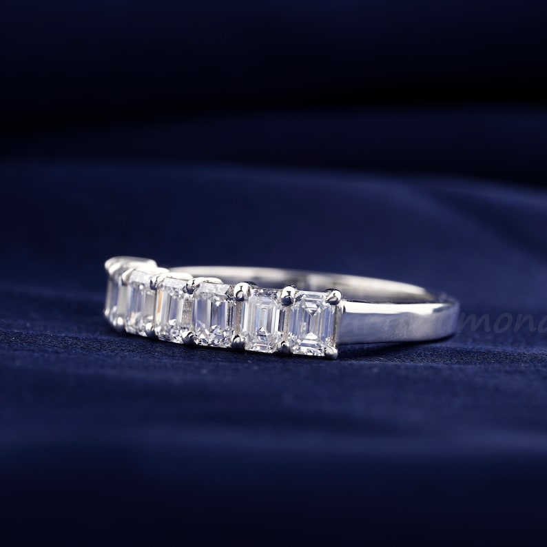 0.15 Carat Each Emerald Diamond Engagement Band Lab Grown Diamond Wedding Band Half Eternity Women's Band 7 Stone Diamond Ring promise Ring