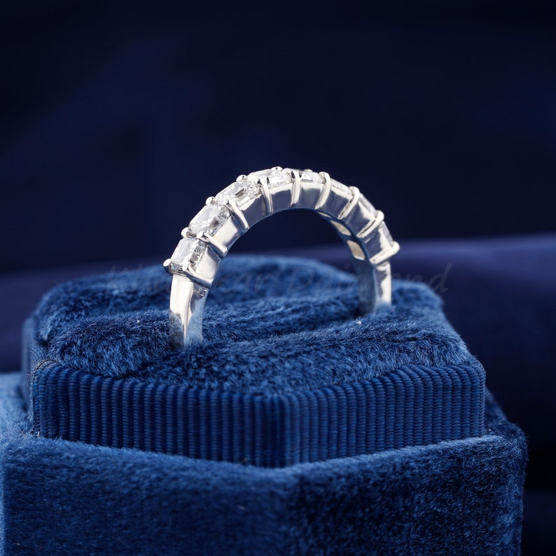 0.20 Ct Each Asscher Diamond Band Bridal Set Band 8 Stone Wedding Band Lab Grown Diamond Engagement band Anniversary Gift, Wedding Band