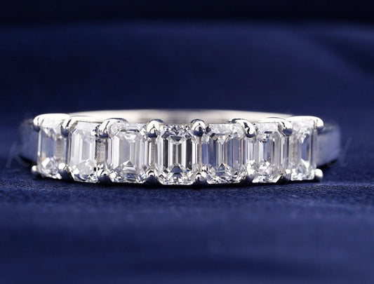 0.15 Carat Each Emerald Diamond Engagement Band Lab Grown Diamond Wedding Band Half Eternity Women's Band 7 Stone Diamond Ring promise Ring