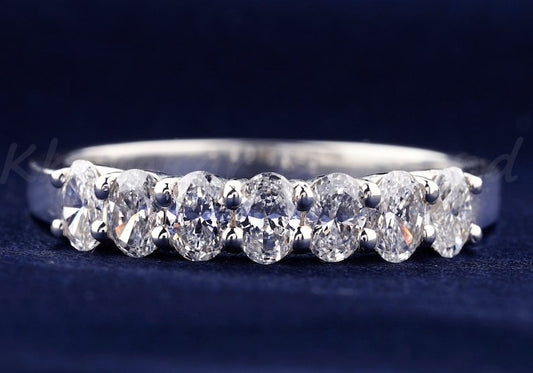 0.15 Carat Each Oval Cut Lab Grown Diamond Band,Seven Stone Gold Wedding Band,Lab Diamond Band,Anniversary Ring,Gift For Wife