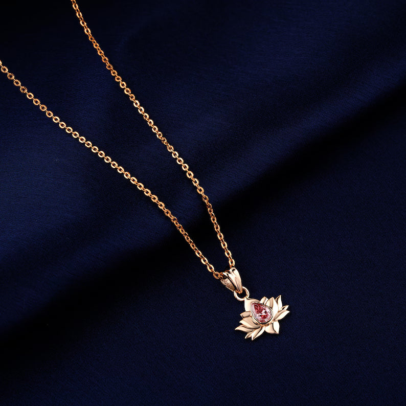 0.30 CT Pear Cut Labgrown Diamond Lotus Pendant For Women Necklaces For gift Gold Necklaces Gift For Her Color Diamond