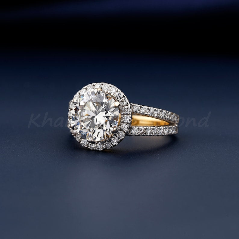 Round Cut Diamond Engagement Ring,2 CT Lab Grown Diamond Ring,Lab Created Diamond Wedding Ring,Split Shank Ring,Halo Ring,Anniversary Gift
