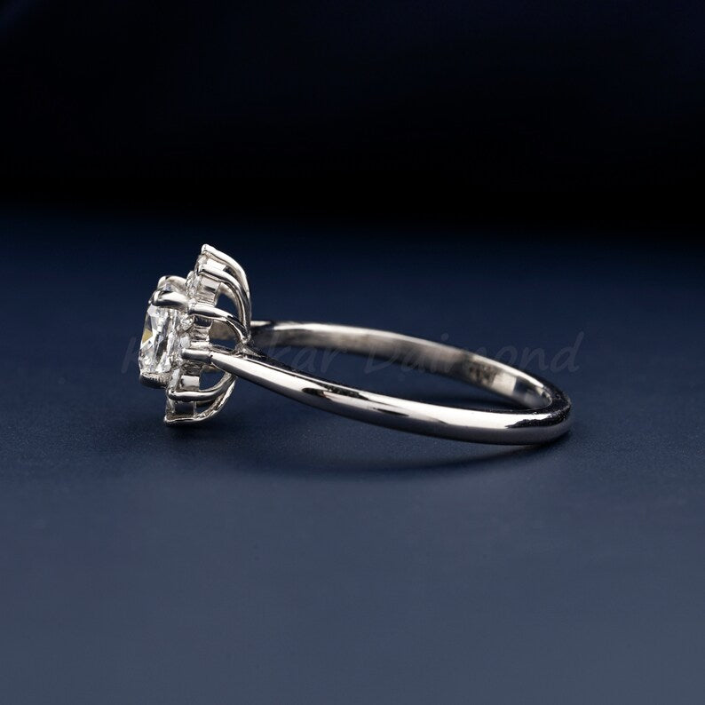 Cushion Cut Solitaire Lab Diamond Ring Halo Engagement Ring for Her