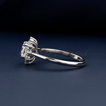 Cushion Cut Solitaire Lab Diamond Ring Halo Engagement Ring for Her
