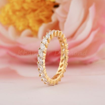 Marquise Lab Diamond Eternity Band – Yellow Gold Wedding Ring