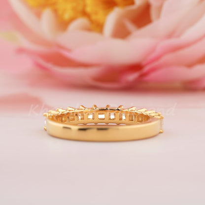 Princess Cut Lab Grown Diamond Half Eternity Wedding Band – Solid Gold