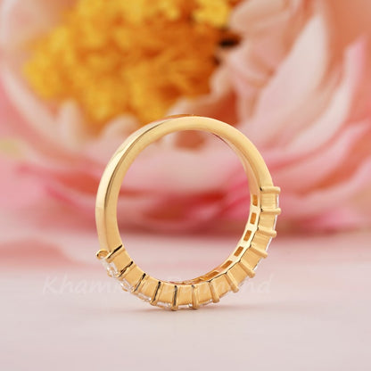 Princess Cut Lab Grown Diamond Half Eternity Wedding Band – Solid Gold
