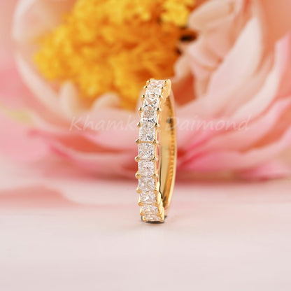 Princess Cut Lab Grown Diamond Half Eternity Wedding Band – Solid Gold