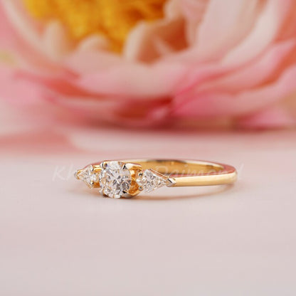 Round Lab Diamond Three Stone Engagement Ring