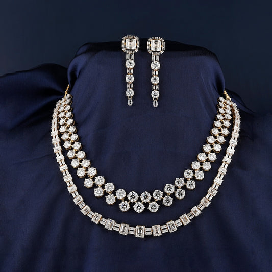 Bridal Diamond Necklace/ Round-Emerald Lab Grown Diamond Necklace/ Wedding Diamond Necklace For Bride/ 14K White Gold Diamond Necklace