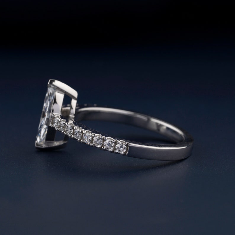 Marquise Lab Diamond Ring, Halo Pave Engagement Ring For Her