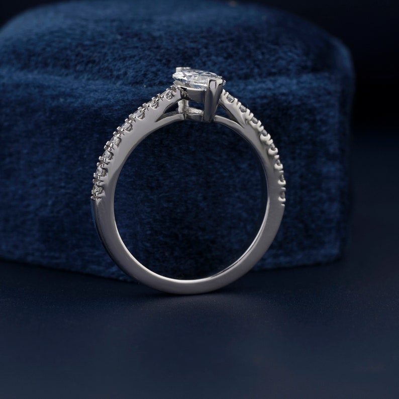 Marquise Lab Diamond Ring, Halo Pave Engagement Ring For Her
