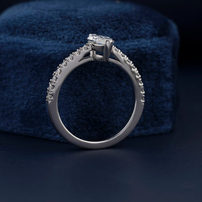 Marquise Lab Diamond Ring, Halo Pave Engagement Ring For Her