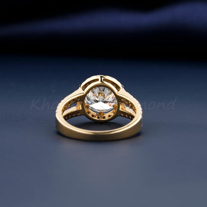 2 CT Round Lab  Diamond Halo Ring – Yellow Gold Engagement Ring