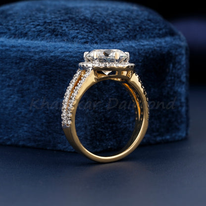 2 CT Round Lab  Diamond Halo Ring – Yellow Gold Engagement Ring