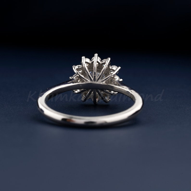 Cushion Cut Solitaire Lab Diamond Ring Halo Engagement Ring for Her