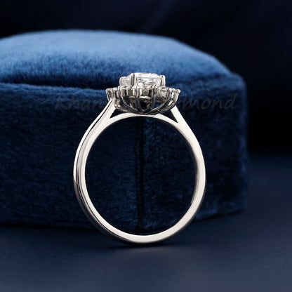 Cushion Cut Solitaire Lab Diamond Ring Halo Engagement Ring for Her