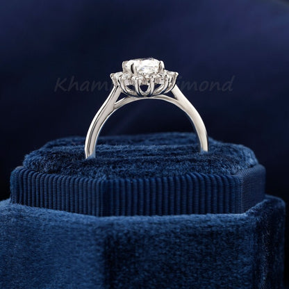 Cushion Cut Solitaire Lab Diamond Ring Halo Engagement Ring for Her