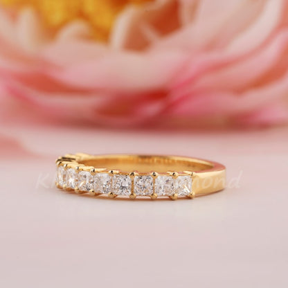 Princess Cut Lab Grown Diamond Half Eternity Wedding Band – Solid Gold