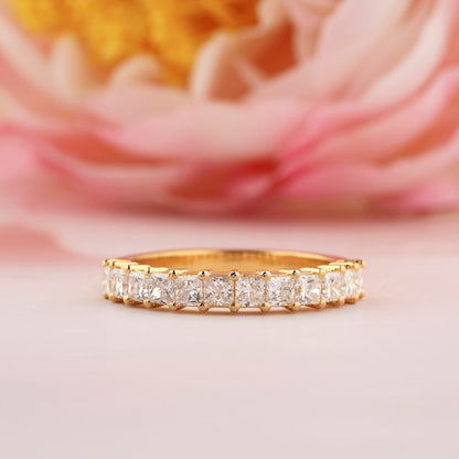 Princess Cut Lab Grown Diamond Half Eternity Wedding Band – Solid Gold