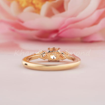 Round Lab Diamond Three Stone Engagement Ring