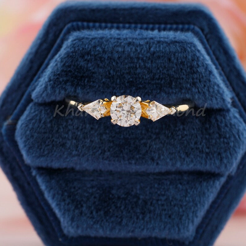 Round Lab Diamond Three Stone Engagement Ring