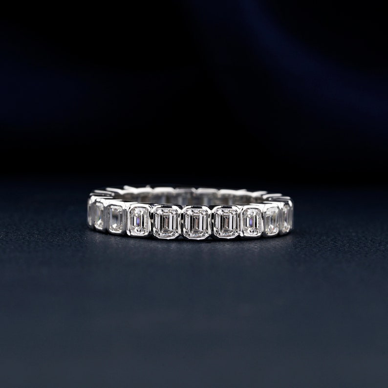 2.00 TCW Emerald Cut Lab Grown Diamond Band,Bezel Set Wedding Band,Eternity Band,Matching Bands,Anniversary Band,Gift For Her