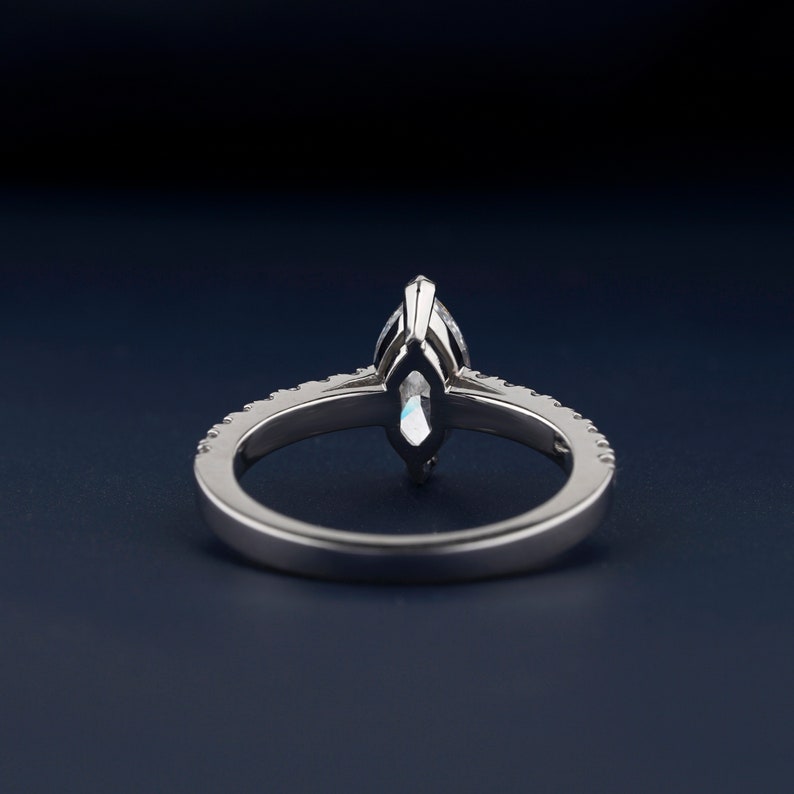 Marquise Lab Diamond Ring, Halo Pave Engagement Ring For Her