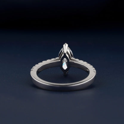 Marquise Lab Diamond Ring, Halo Pave Engagement Ring For Her