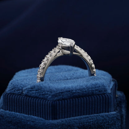 Marquise Lab Diamond Ring, Halo Pave Engagement Ring For Her