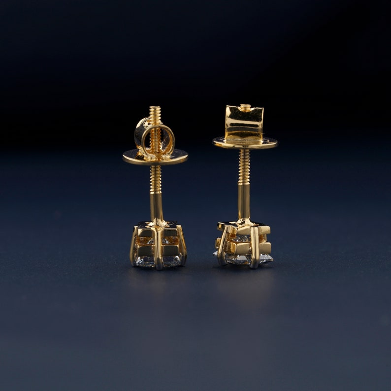 0.80 CT Light Blue Princess Diamond Screw Back Stud Earrings 4 Prong Set Lab Grown Diamond Stud Earrings Solitaire Diamond 14K Gold Earring