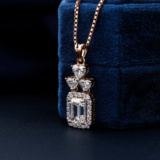 4 TCT Emerald And Heart Lab Created Diamond Halo Pendant Diamond Pendant For Her Conflict Free Labgrown Diamond Pendant