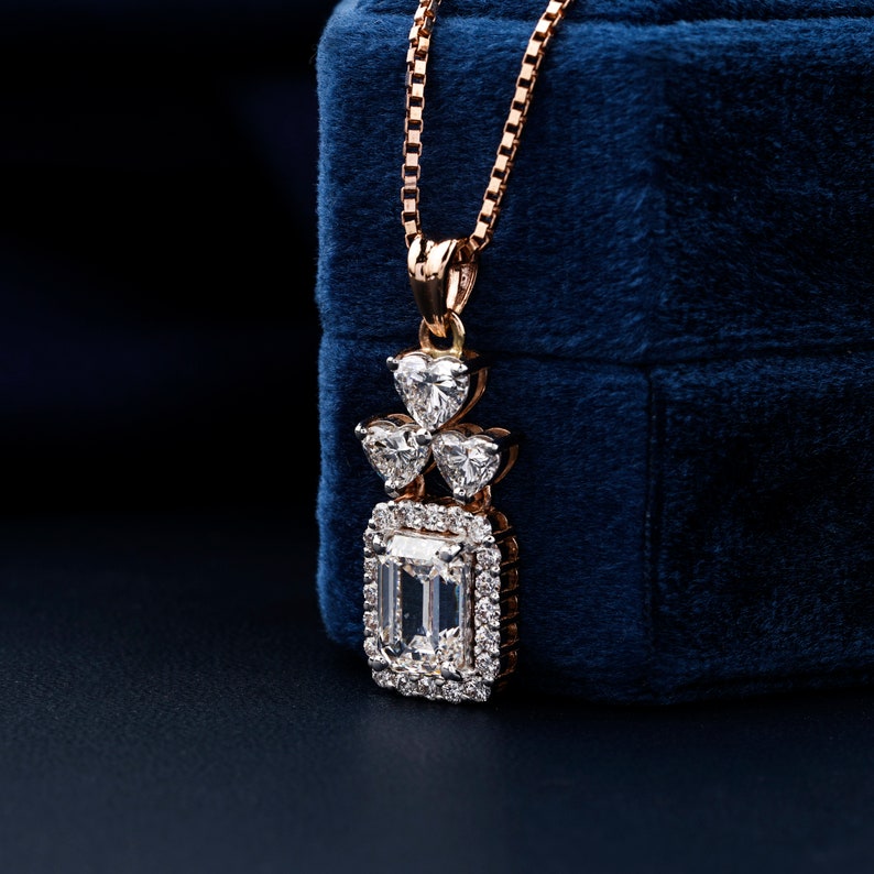 4 TCW Emerald & Heart Lab Grown Diamond Halo Pendant