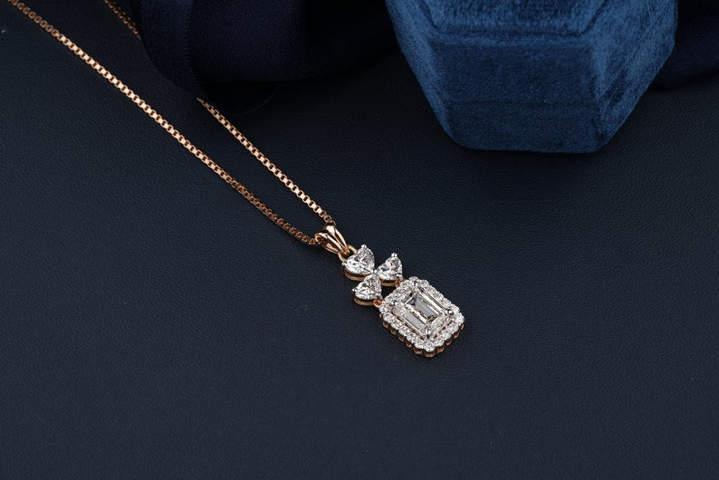 4 TCW Emerald & Heart Lab Grown Diamond Halo Pendant