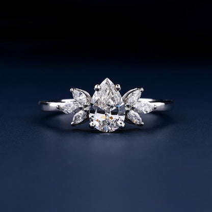 1 CT Pear Lab Grown Diamond Engagement Ring with Marquise Side Stones