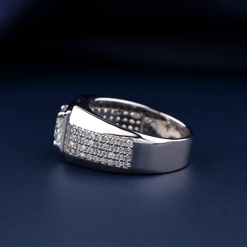1CT Round Cut Lab Grown Diamond Men’s Ring | CVD Diamond Band