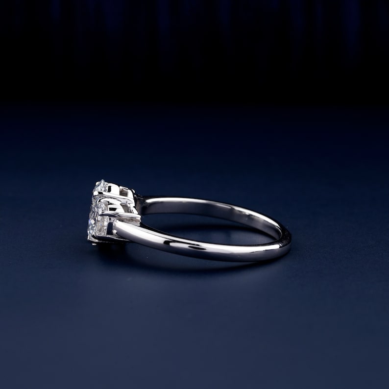 Oval Lab Diamond Three Stone Ring, Half Moon Engagement Ring