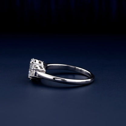 Oval Lab Diamond Three Stone Ring, Half Moon Engagement Ring