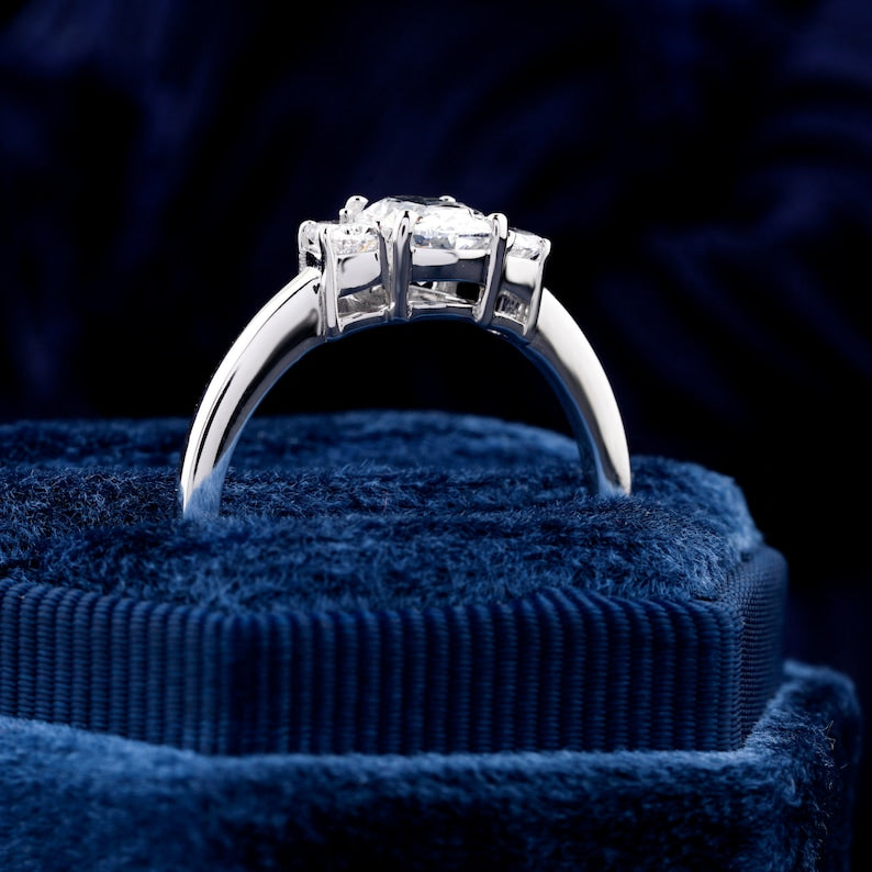Oval Lab Diamond Three Stone Ring, Half Moon Engagement Ring