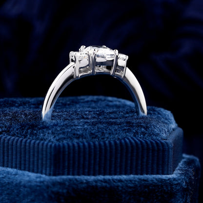 Oval Lab Diamond Three Stone Ring, Half Moon Engagement Ring